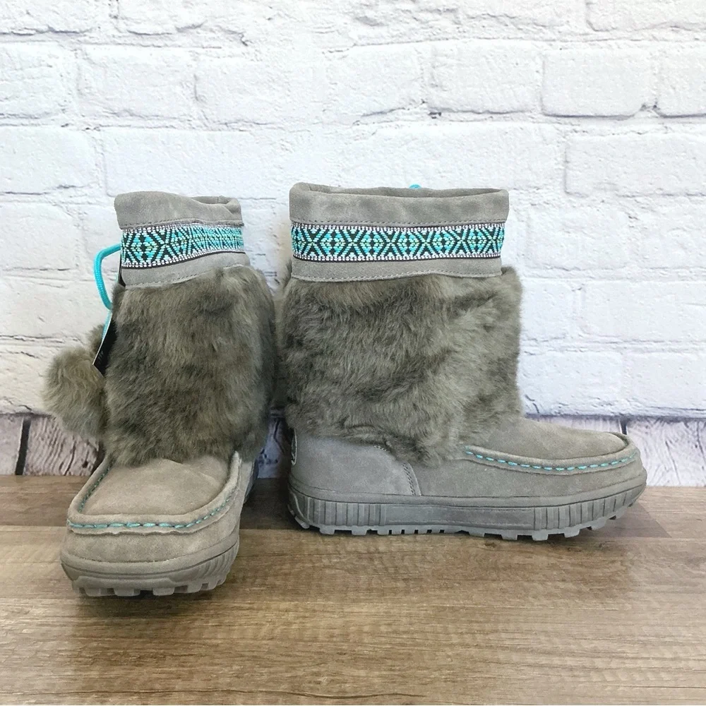 New Bearpaw Gray Fur Boots Hope Youth Size 5